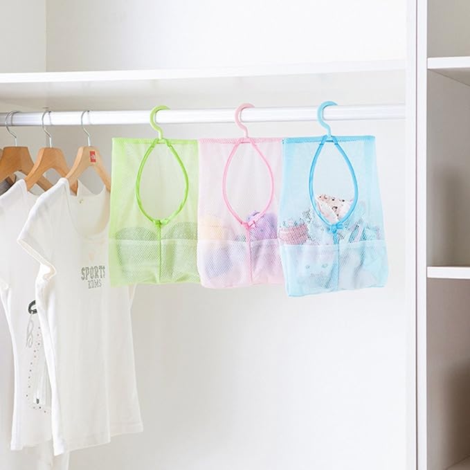 Yueton 3pcs Colorful Hanging Mesh Bag Set - Shower Storage Organizer with Clothes Clip Collection