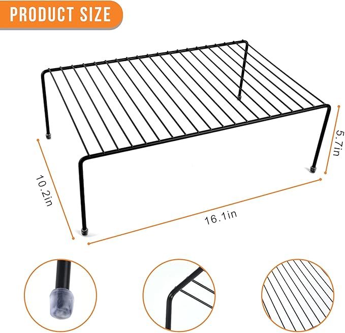 Large (16.1 x 10.2 Inch) Cabinet Storage Shelf Rack, Shelves，Kitchen Counter and Cabinet Shelf, Storage Rack Organizer for Kitchen, Fridge, Cabinet, Bathroom Cupboard (Black, 4)