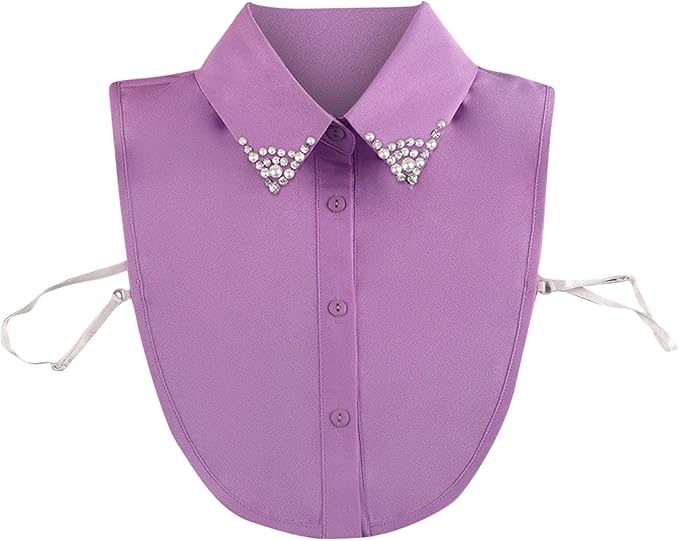 Chiffon Beading Half-Shirt Blouse Detachable Lace Fake Collars Dicky Collar Faux Collar for Women Girls
