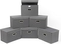 STOREONE Fabric Storage Cube Bins Foldable Organizer Container Collapsible Basket with Lids and Metal Handles, for Home, Bedroom, Closet 6 Pcs (Grey)