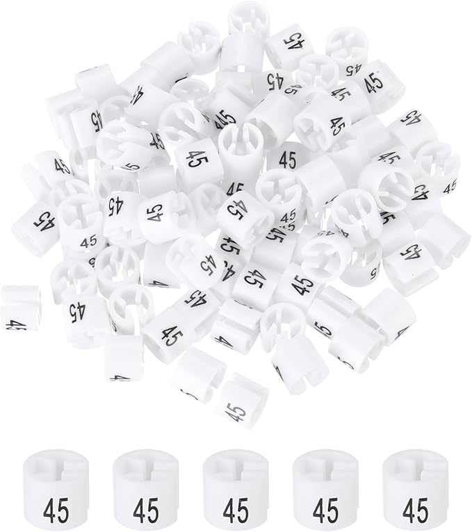 MECCANIXITY Clothes Hanger Marker Colored Hanger Sizer Garment Markers Tag (Number 45, White) for Garment Clothing Color Coding, Pack of 100 Pcs