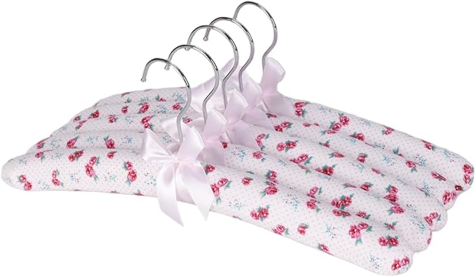 Anti-slip Satin Padded Clothes Hangers with Rotatable Hooks No Shoulder Bump for Women Heavy Sweaters, Coats, Suits Satin Fabric Covered, Set of 10 (Little Flowers)
