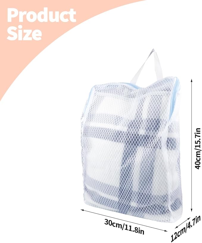 2 PCS Honeycomb Mesh Laundry Bag with Handle, 15.7 x 11.8 Inch Zippered Mesh Laundry Bag, Extra Large Opening, Side Widening, for Washing Socks, Baby Items, Lingerie, Travel Garments (Pink and Blue)