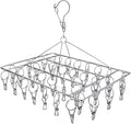 Clothes Sock Drying Rack with 36 Clips, Stainless Steel Underwear Dryer Swivel Laundry Hanger with Windproof Hook for Hanging Towels Bras Gloves Baby Clothes Indoor Outdoor