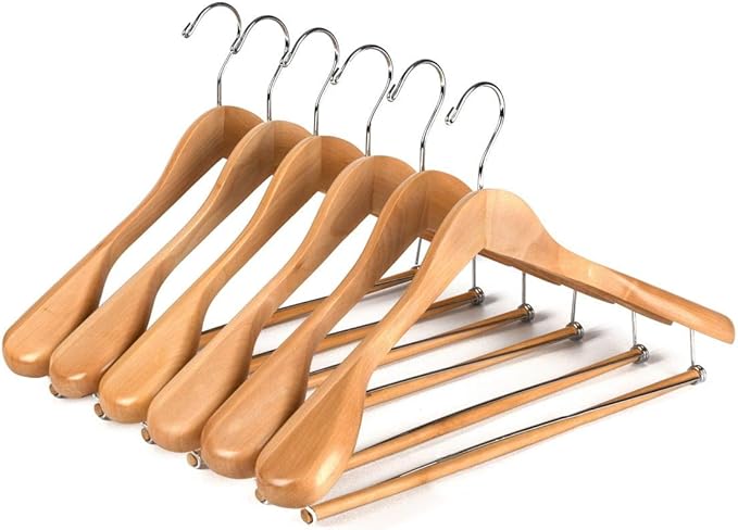 Quality Luxury Wooden Suit Hangers Wide Wood Hanger for Coats and Pants Retro Finish (18, Natural Finish)