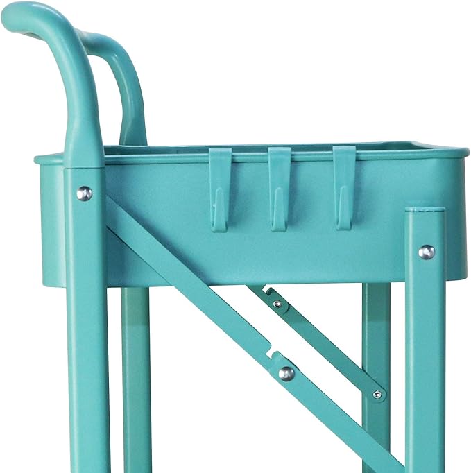 Foldable Utility Rolling Cart with Wheels No Assembly 3 Tier Metal Rolling Cart with Cup and Hooks Heavy Duty Mesh Storage Baskets Rack Folding Shelves for Kitchen,Office,Classroom, Bathroom(Teal)