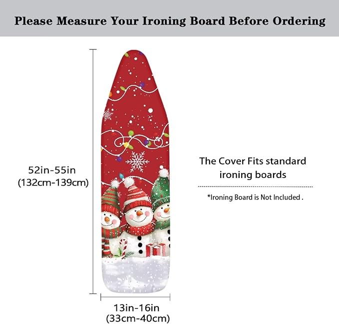 Snowmen Ironing Board Covers with Padding Standard Size Stain Resistant Multi Light Iron Board Replacement Cover
