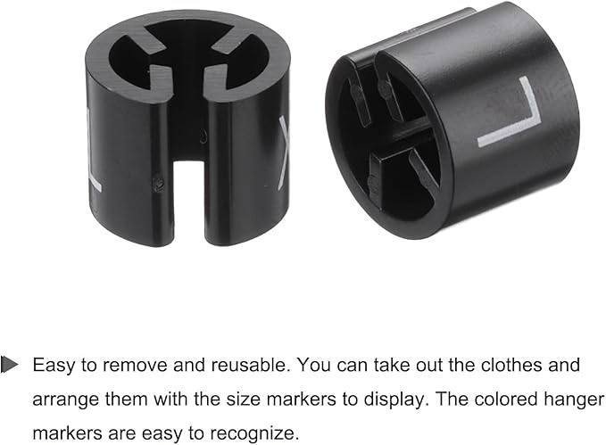 MECCANIXITY Clothes Hanger Marker XS/S/M/L/XL/2XL Size Tag Fit 3mm Rod Black for Garment Clothing Color Coding, 300Pcs