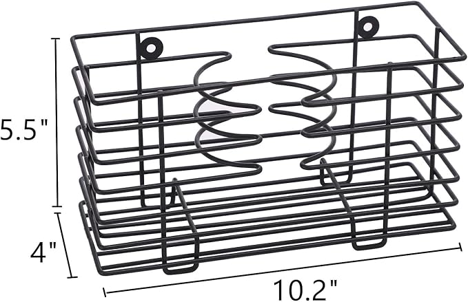 YCOCO Hair Dryer Holder - Wall Mount Metal Wire Organizer for Bathroom Hair Care Tools, Styling Tool Storage Basket for Dryers, Flat Irons, Curling Wands, Straighteners, Black