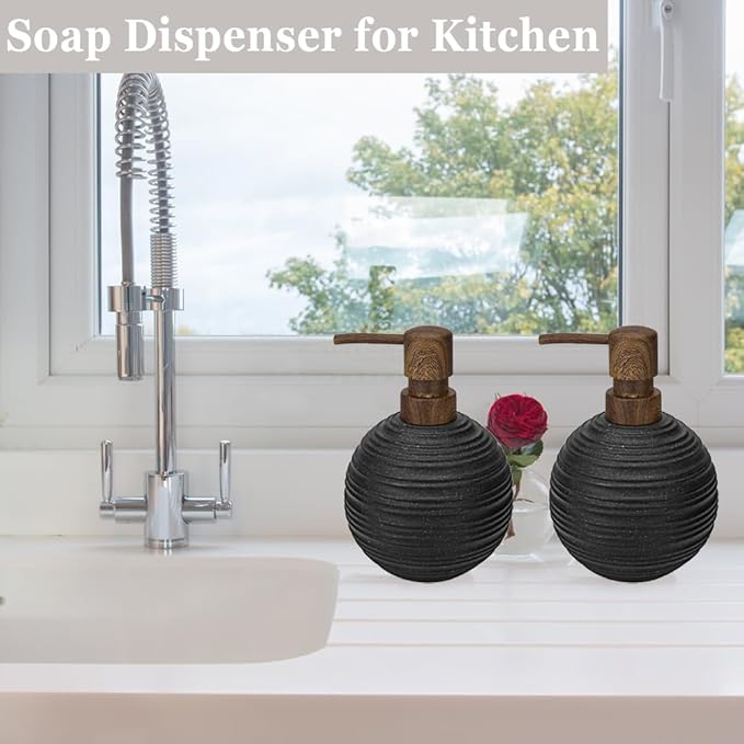 1pcs Hand Soap Dispenser Set, Sandstone Textured Resin Liquid Soap Dispenser for Bathroom Countertop, Heavy & Sturdy Dish Wash Soap Dispenser for Kitchen, Matte Black