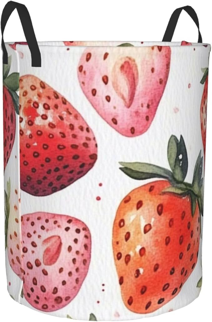 Pink Strawberry Print Laundry Basket For Storage Bins Gift Baskets Bedroom Clothes Hamper