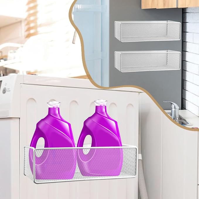 Magnetic Shelf for Washing Machine, Magnetic Basket Organizer, Magnetic Storage Bin Box Container for Fridge, Magnetic Basket Organizer for Laundry Kitchen (Large, White)