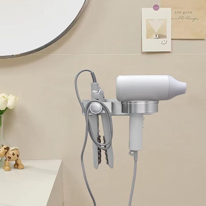Hair Dryer Holder, Wall Mounted Stainless Steel Blow Dryer Holder & Hair Straightener Holder for Flat Iron,Curling Iron,Hairdryer