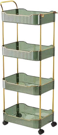 4-Tier Acrylic Rolling Storage Cart, Rolling Utility Cart, Kitchen Cart with Wheels for Bathroom,Living Room, Kithcen, Office Storage and Organization (14''X10''X37'')(Green)