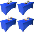4 Pack - Elegant Blue Stretch Spandex Table Cover (48Lx24Wx30H Inches), Non-Iron Fitted Tablecloth for 4-Foot Rectangular Folding Tables -Ideal for Banquets, Weddings & Festivals