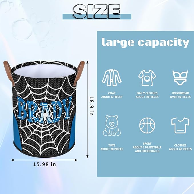 Spider Wed Personalized-Laundry-Hamper-Basket for Kids Custom Name Collapsible Storage Organizer Bin Dirty Clothes Toys Hamper for Boys Nursery in Laundry, Bedroom, Bathroom Wed-6