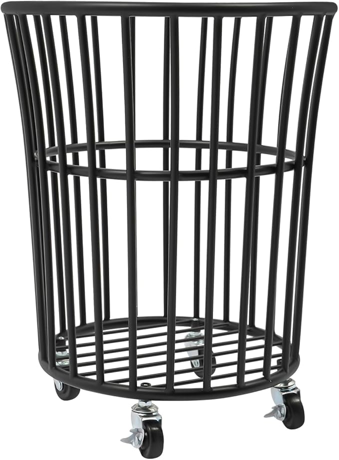 Metal Laundry Basket, Laundry Basket Cart with Wheels for Laundry Room, Rolling Laundry Basket with Wheels, Easy Moved Basket for Organizer (Black)