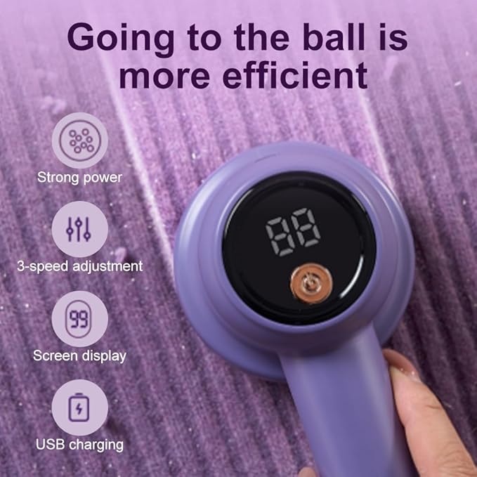 Rechargeable Fabric Shaver Fuzz Remover, 2026 Ungraded Electric Lint Remover Shaver, 3 Modes Lint Remover for Clothes, Digital LED Display to Remove Pilling for Clothes Furniture Couch (Purple)