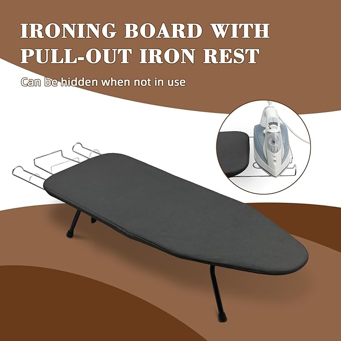 Mini Ironing Board Tabletop Ironing Board Compact Foldable Iron Board Thick Steel Tube with Heat Resistant Covers, Iron Rest for Dorms, Apartment and Travel,Gift for Women(Dark Grey)