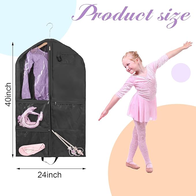 2 Pack Garment Bags for Travel Hanging Clothes,40inch Dance Bag,Dance Garment Bags For Dancers,Dance Competition Essentials,Dance Costume Garment bag For Kids Girls.