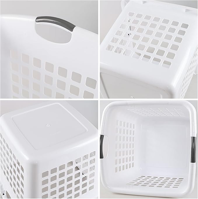 Saedy 4 Pack Large Plastic Laundry Baskets, White Clothes Hamper for Laundry