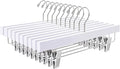 Amber Home 10 Pack White Wooden Pants Hangers with 2-Adjustable Clips for Jeans, Slacks, Shorts