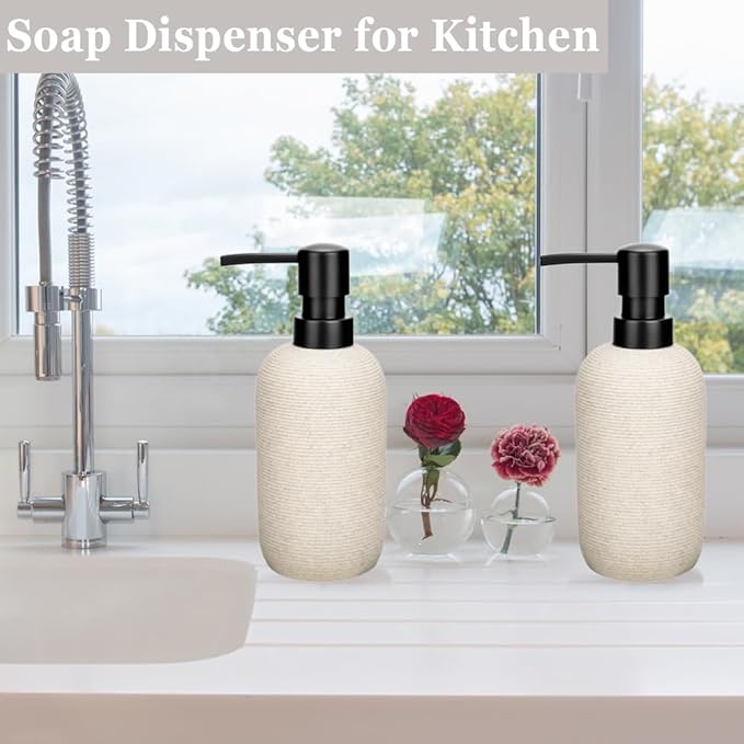 1pcs Hand Soap Dispenser Set, Sandstone Textured Resin Liquid Soap Dispenser for Bathroom Countertop, Heavy & Sturdy Dish Wash Soap Dispenser for Kitchen, Matte Beige