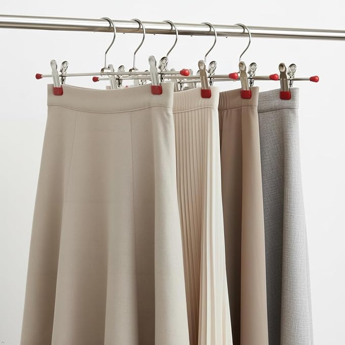 Mawa by Reston Lloyd Non-Slip Space-Saving Clothes Hanger for Pants & Skirts with Two Clips, Style K/40D, Set of 2, 15 3/4" L, Red