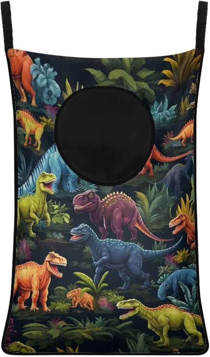 ZFRXIGN Dinosaur Hanging Hamper Laundry Bag Vintage Floral Laundry Baskets Over Door Laundry Hamper Space Saving Storage Organizers Colorful Dirty Clothes Hampers Reusable