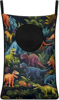ZFRXIGN Dinosaur Hanging Hamper Laundry Bag Vintage Floral Laundry Baskets Over Door Laundry Hamper Space Saving Storage Organizers Colorful Dirty Clothes Hampers Reusable