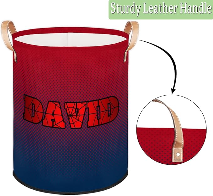Red Spider Wed Personalized-Laundry-Hamper-Basket for Kids Custom Name Collapsible Storage Organizer Bin Dirty Clothes Toys Hamper for Boys Nursery in Laundry, Bedroom, Bathroom