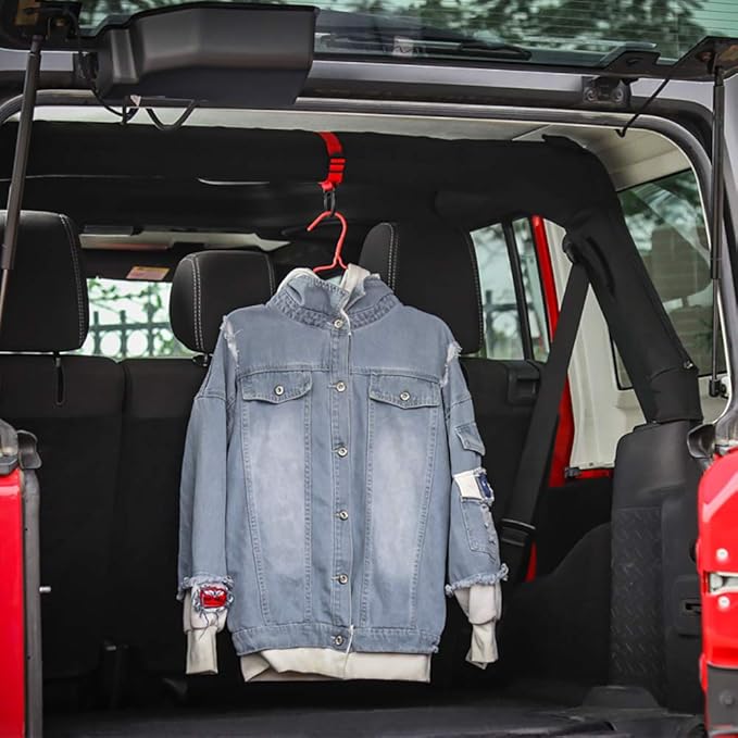 2PCS Roll Bar Coat Hanger Clothes Hook for Jeep Wrangler CJ YJ TJ LJ JK JKU JL JLU JT Sports Sahara Freedom Rubicon & Unlimited X 2/4 Door (Red)