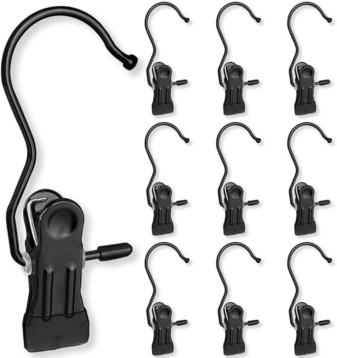 Hangers Clips,Stainless Hooks for Closet Hooks,Heavy Duty Clothespins Laundry Hanging Hooks,Travel Portable Clothes,Boot Tall Towel Hats Socks Pants and Bras (10, Matte Black)