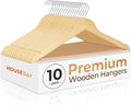 HOUSE DAY Premium Wooden Coat Hangers 10 Pack, Heavy Duty Solid Wood Clothes Hangers with 360° Swivel Hook & Pant Bar for Jackets, Dress, Shirts, Natural Wood Suit Hanger for Closet Organizer