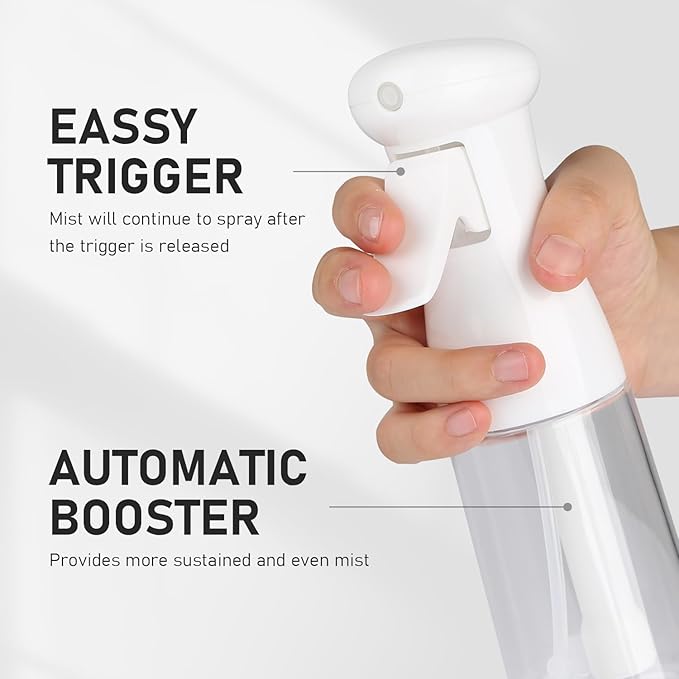 Spray Bottle For Hair, Continuous Mister Sprayer, Ultra Fine Mist Empty Spraying Water Bottles for Hairstyling, Barbers, Salons, Essential Oil Scents, Cleaning, Plants - White&White