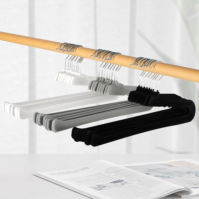 Velvet Pants Hangers - 32 Pack White Non Slip Felt Slim & Sleek Heavy Duty Space Saving Closet Hangers with 360 Swivel Hook for Trousers, Shorts, Jeans, Suits, Towels