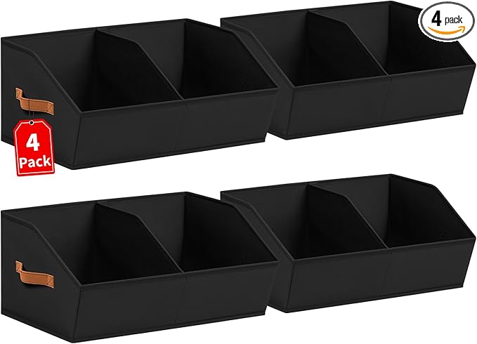 Closet Organizers and Storage Bins - 4 Pack Collapsible Divided Trapezoidal Cube Storage Bins Baskets with Orange Handlefor Organizing Clothes Blankets, Toys, Books, Towels(Black)