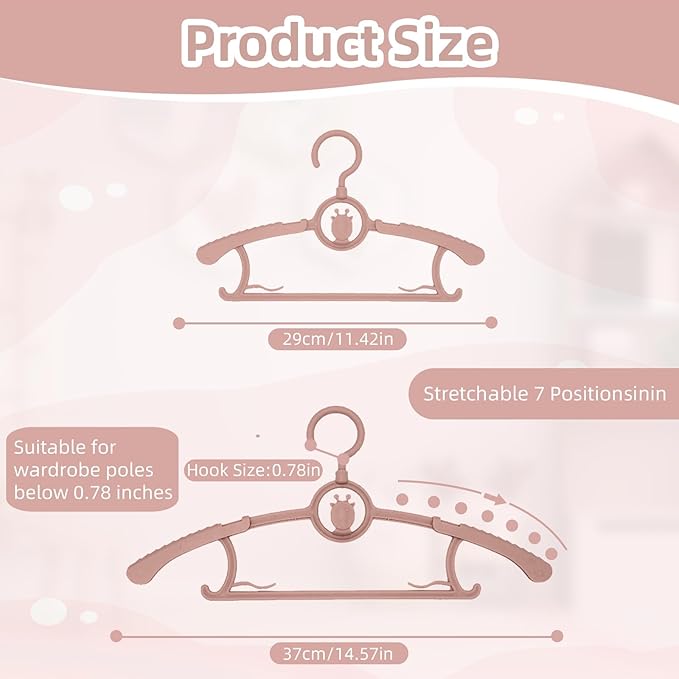 Baby Hangers for Closet, 360° Swivel Hook Kids Hanger, Non-Slip Baby Clothes Hangers, 20pcs Nude Pink Adjustable Toddler Hanger for Girl Boy Infant Kid Hangers, Space Saving
