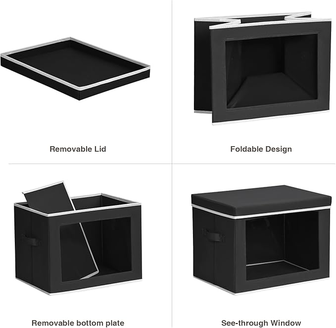 Stackable Storage Bins with Lids - Large Decorative Basket with Lids, Fabric Foldable Closet Organizer Bins, Shelf Organizer for Living Room, Dorm, 5 Pack, Black
