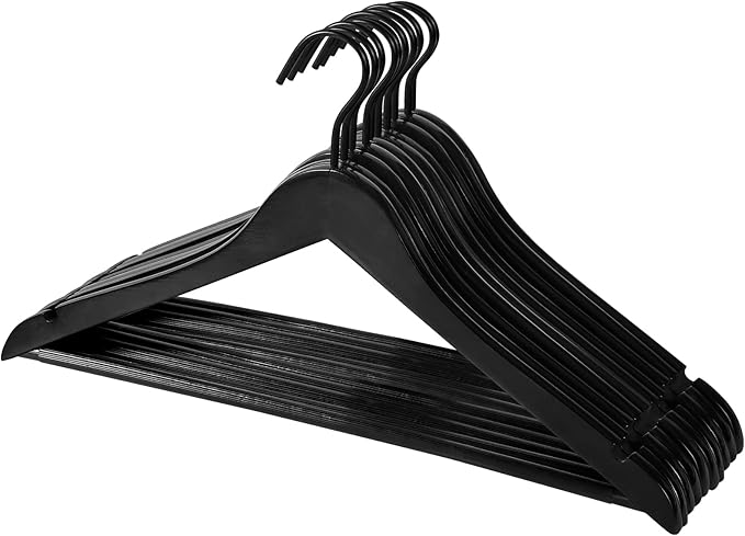 20 Pack Wooden Hangers — Premium Solid Wood Suit & Coat Hangers with Non-Slip Pants Bar, Silent Coated Hooks, 360° Swivel for Closet Organization (Black)