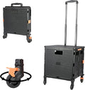 FELICON SELORSS Foldable Utility Cart Folding Portable Rolling Crate Handcart with Heavy Duty Telescoping Handle Collapsible 4 Rotate Wheels for Travel Shopping Move Luggage Office Use(Black+Black)