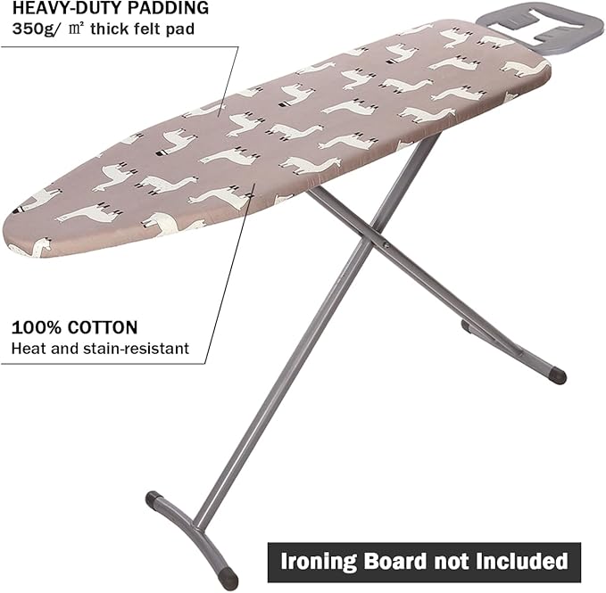 Ironing Board Cover and Pad Standard Size 15" x 54",3 Pairs of Hook and Loop Fastener Straps,Elastic Edges,Cotton Iron Board Cover with Scorch Resistant Thick Padding(Alpaca)