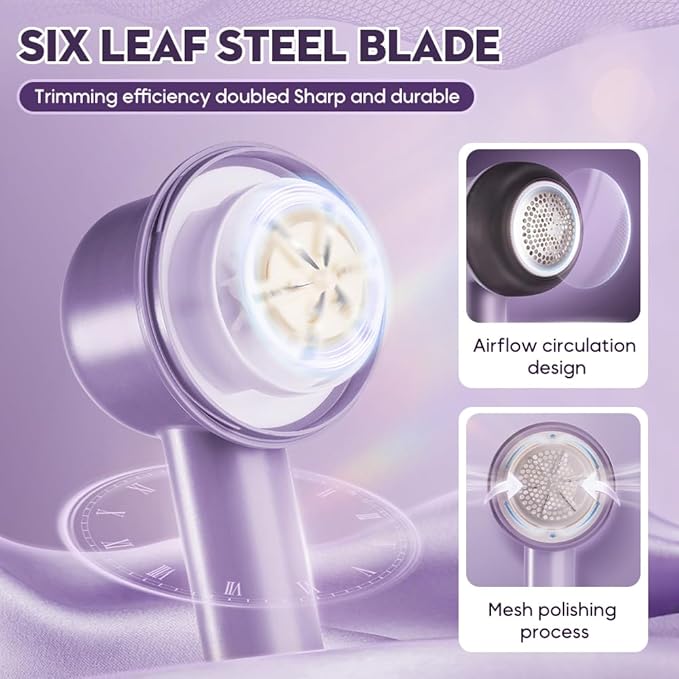 Rechargeable Fabric Shaver, 2025 New Electric Lint Remover Shaver 3 Modes Lint Remover for Clothes 6-Blade, 3-Speed Defuzzer Remove Fuzz, Pills for Clothes, Upholstery, Furniture (White)