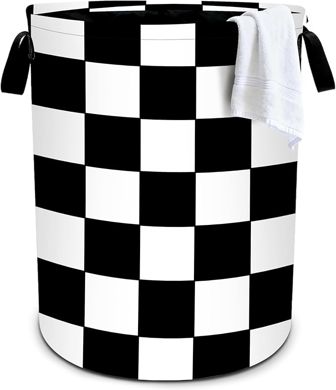 Black White Checkered Laundry Basket Storage Bin Foldable Laundry Hamper Clothes Storage Bucket Organizer 19.6x15.7 Inch For Laundry Room/Bedroom/Bathroom