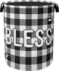 Checkered Bless Laundry Basket, Black White Foldable Laundry Hamper, Waterproof Fabric Storage Basket with Handles, Clothes Hampers for Laundry,Bedroom,Dorm