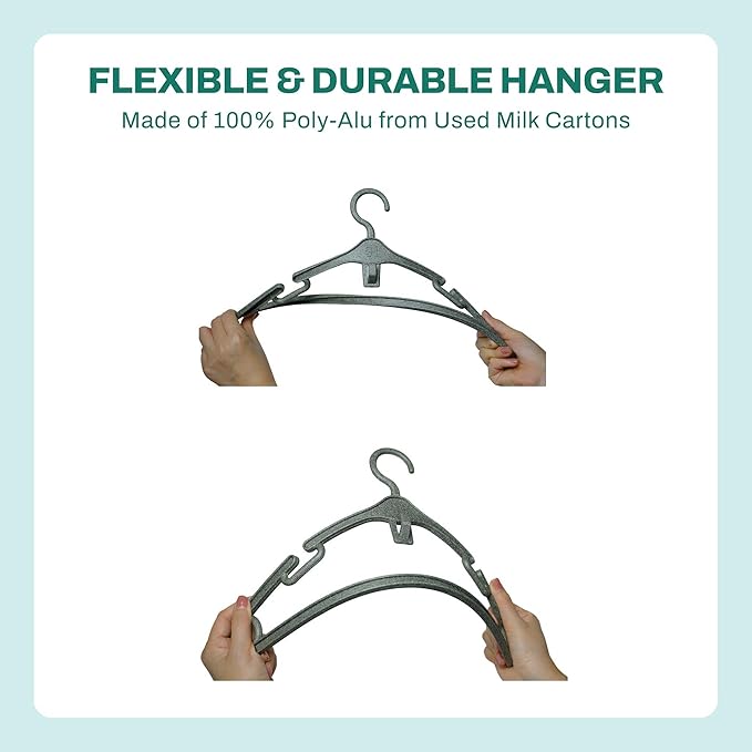 Eco-Friendly Cloth Hangers- Pack of 10- Made from 100% Recycled Milk Cartons- Sustainable Adult Hanger, Non Slip Notches - Ideal for Dresses Coats,Shirts, Skirts & More