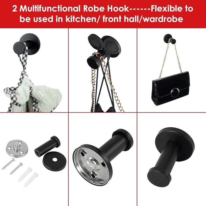 Bathroom Towel Hooks, 4 Pack Round Coat Hooks, Sturdy Wall Mounted Robe Hook, SUS 304 Stainless Steel Heavy Duty Clothes Hanger, Wall Towel Hooks for Bathroom Bedroom Kitchen (2 in, Black)