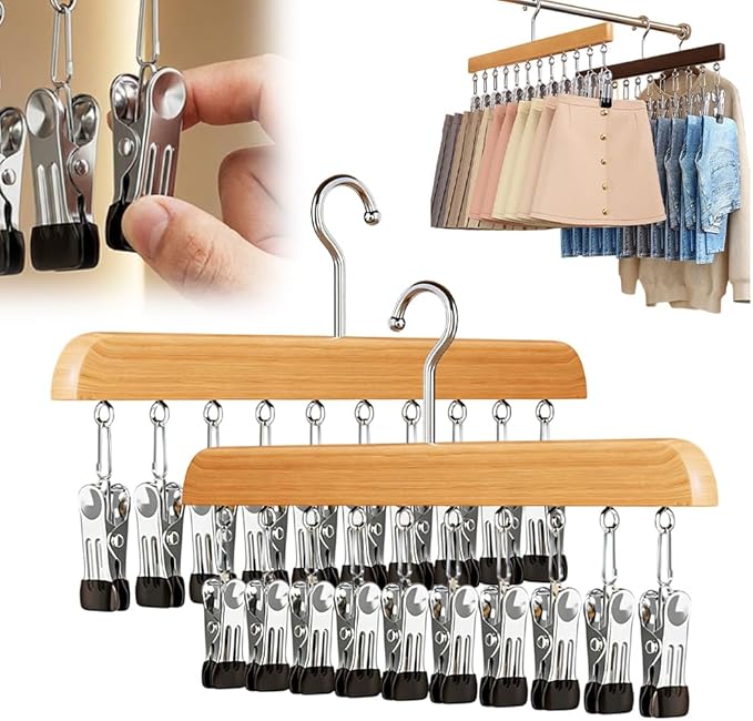 Closet Organizer with 10 Clips, Legging Organizer for Closet, Leggings, Jeans, Hats, Shorts, Socks, 360° Rotating Space Saving Hanging Clothes (Brown 10 Clips, 2Pcs)
