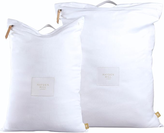 Hayden Hill Luxury Organic Cotton Travel Laundry Bags - Set of 2 Large and Small Size - For Dirty Clothes at Home, Traveling, and Packable in Luggage and Suitcase - Carbon Neutral