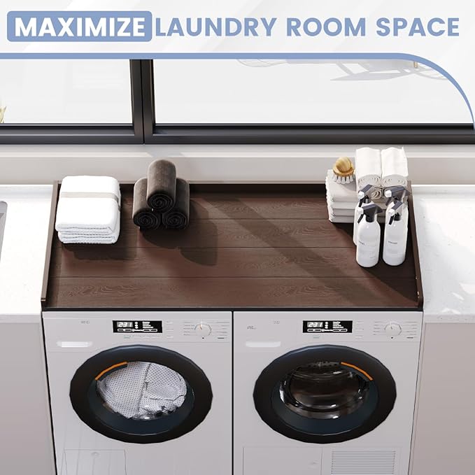 Sundale HDPE Washer Dryer Countertop, No-Installation Laundry Topper for Washer and Dryer, Waterproof Odorless Countertop for Laundry Room Storage, 27.5" x 54" (Brown)